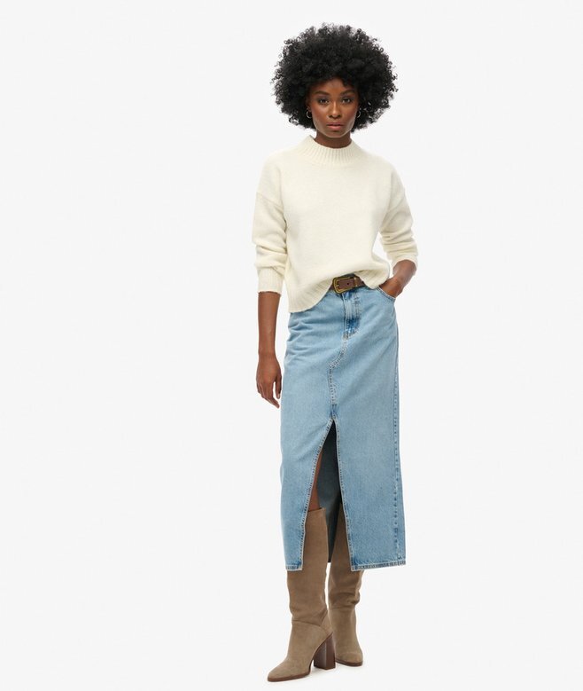 Maxikjol i denim med slits