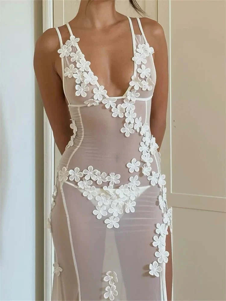 Annalyn transparent maxiklänning med slits - Bild 4